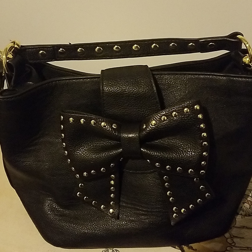 Betsey Johnson black bag with bow/gold studs